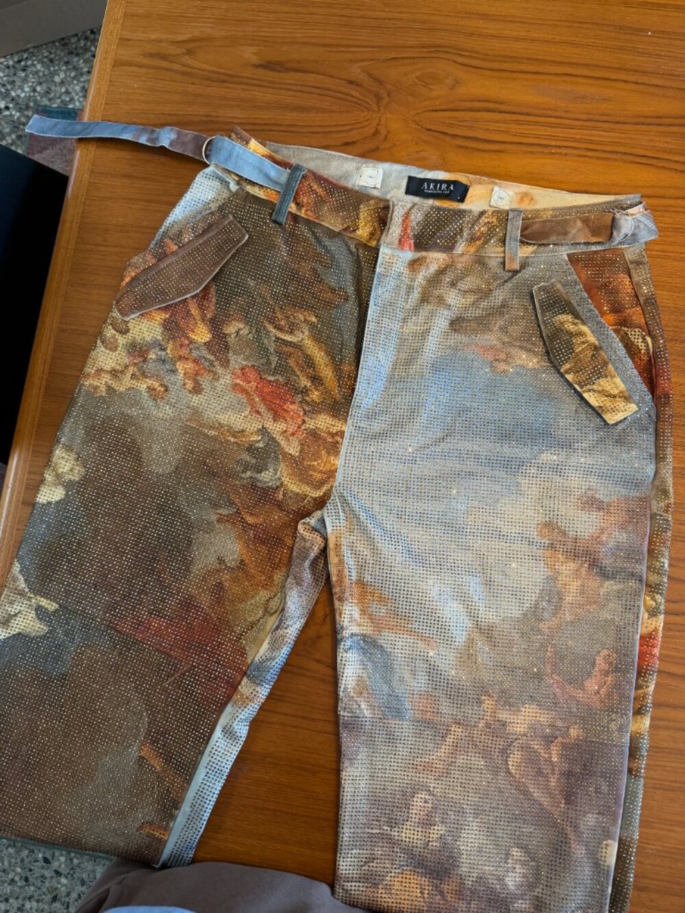 NEW WOW - Akira IN THE FUTURE Rhinestone Baroque Art Print Jean Pants - L